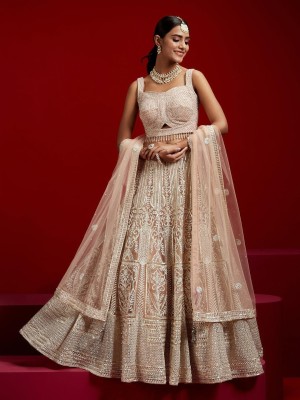 Udbhav Export Embroidered Semi Stitched Lehenga Choli(Beige)