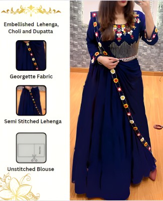 Anjani Textile Embellished Semi Stitched Lehenga Choli(Blue)