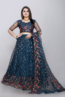 Apnisha Embroidered Semi Stitched Lehenga Choli(Dark Blue)