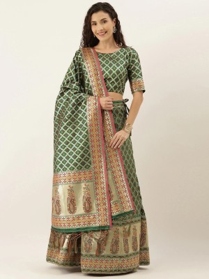 Om Shantam sarees Embellished Semi Stitched Lehenga Choli(Green, Multicolor)