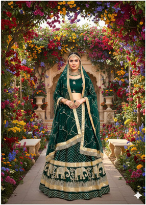 WOMENGIRLFASHION Embroidered Semi Stitched Rajasthani Poshak(Green)