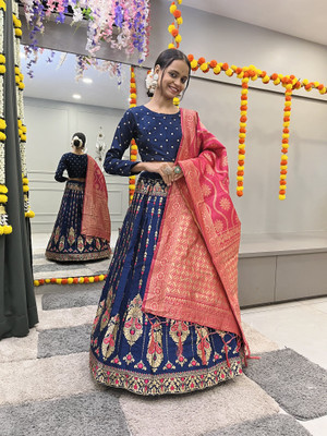 SHREE CREATION Self Design Semi Stitched Lehenga Choli(Pink)