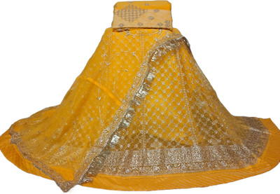 Shree Ambey Creation Embroidered Semi Stitched Rajasthani Poshak(Yellow)