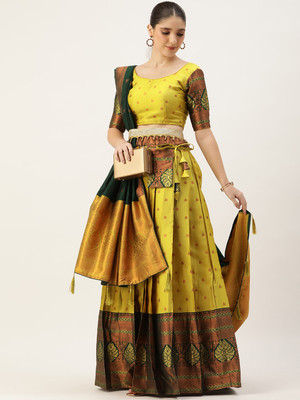 Fabcartz Self Design Semi Stitched Lehenga Choli(Yellow)