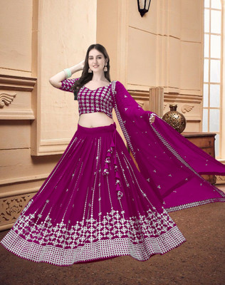 F Plus fashion Embroidered Semi Stitched Lehenga Choli(Purple)
