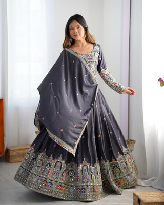 Divastri Self Design Semi Stitched Lehenga Choli(Grey)