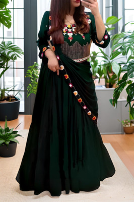 Hemlata Embroidered Semi Stitched Lehenga & Crop Top(Green)