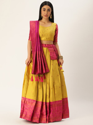 Sonu Creation Self Design Semi Stitched Lehenga Choli(Yellow)