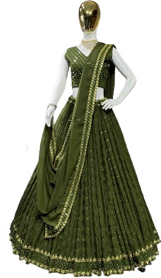 Restostar Self Design Semi Stitched Lehenga Choli(Green)