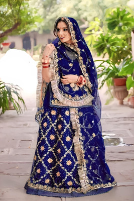 Anjani Textile Embroidered, Embellished Semi Stitched Rajasthani Poshak(Blue)