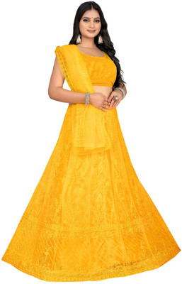 HKBDFAB Embroidered Semi Stitched Lehenga Choli(Yellow)