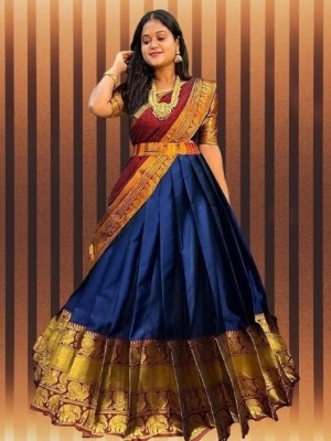 Ziton Solid, Embellished Semi Stitched Lehenga Choli(Blue)