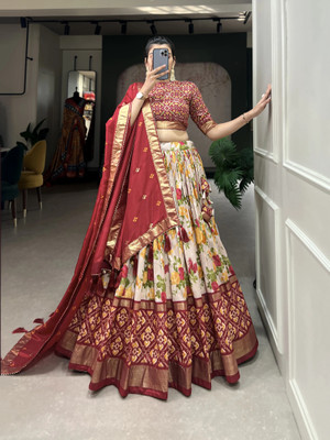 RADHVI BIZ Floral Print Semi Stitched Lehenga Choli(Red)