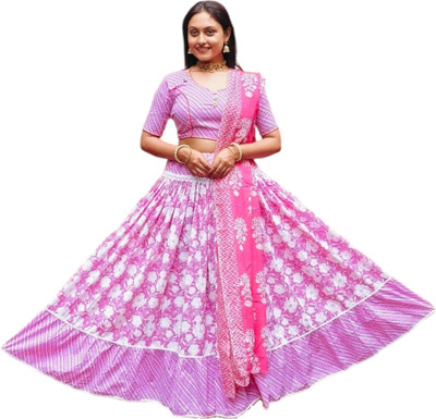 SUJAS Floral Print, Printed Semi Stitched Lehenga Choli(Purple)