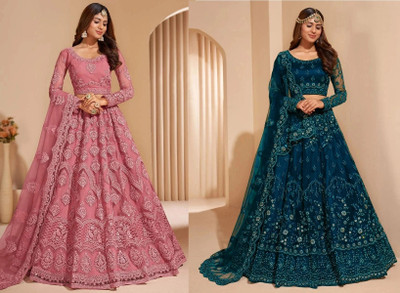 Udbhav Export Embroidered, Embellished Semi Stitched Lehenga Choli(Pink, Blue)
