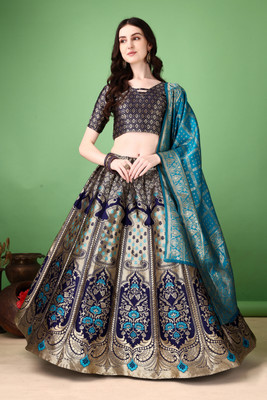 SWAMI STUDIO Self Design Semi Stitched Lehenga Choli(Dark Blue)