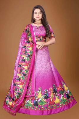 Hanumant Creation Digital Print Semi Stitched Lehenga Choli(Pink)