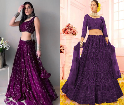 Reelove Factory Embroidered Semi Stitched Lehenga Choli(Purple, Purple)