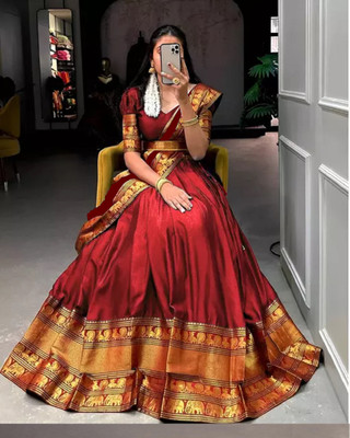 HKBDFAB Solid Semi Stitched Lehenga Choli(Maroon)