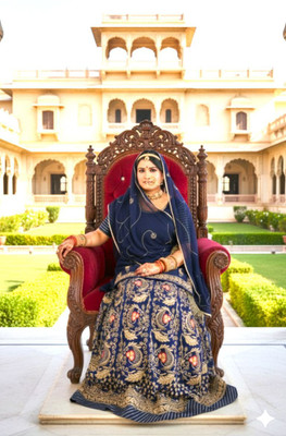 WOMENGIRLFASHION Embroidered Semi Stitched Rajasthani Poshak(Dark Blue)