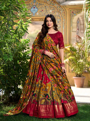 AAYUSHYAM ENTERPRISE Floral Print Semi Stitched Lehenga Choli(Red)