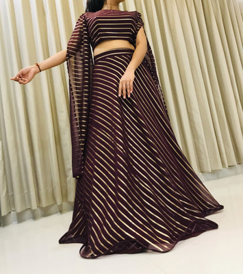 QUEDDY'S Self Design Semi Stitched Lehenga & Crop Top(Purple)