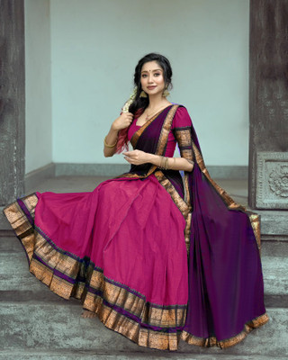 R K INFINITIVE Solid Semi Stitched Lehenga Choli(Pink, Purple)