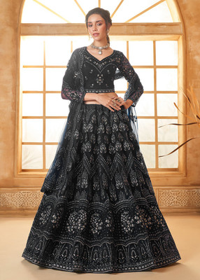 Udbhav Export Embroidered Semi Stitched Lehenga Choli(Black)