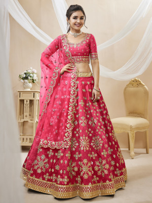 DIVINE INTERNATIONAL TRADING CO Embroidered Semi Stitched Lehenga Choli(Pink)