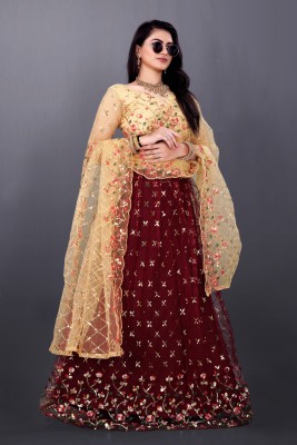 JAY RAMDEV FASHION Embroidered Semi Stitched Lehenga Choli(Maroon)