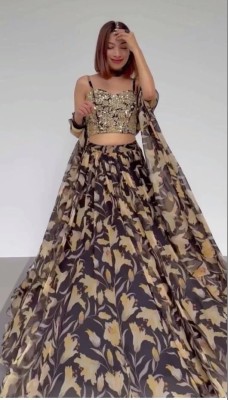 sudha colletions Floral Print Semi Stitched Lehenga Choli(Dark Blue)