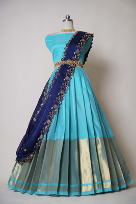 Fabcartz Self Design Semi Stitched Lehenga Choli(Blue)