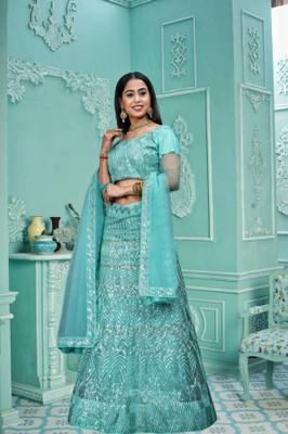 Yogik Creation Embroidered Semi Stitched Lehenga Choli(Light Blue)