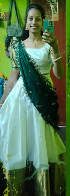 SHREE CREATION Self Design Semi Stitched Lehenga Choli(Dark Green)