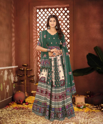 kridhashopping Digital Print Semi Stitched Lehenga Choli(Light Green, Brown)