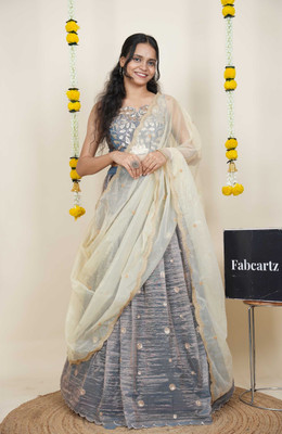 Fabcartz Self Design Semi Stitched Lehenga Choli(Blue)