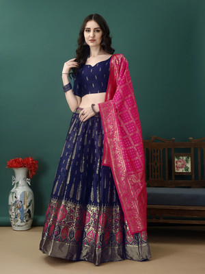 SHREE SANT SAREES Self Design Semi Stitched Lehenga Choli(Dark Blue)