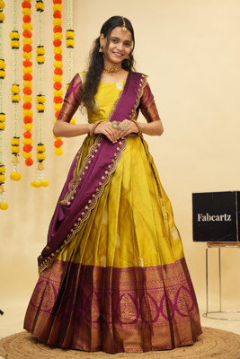 Fabcartz Self Design Semi Stitched Lehenga Choli(Yellow)