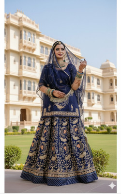 Shreemanji trading Embroidered Semi Stitched Rajasthani Poshak(Dark Blue)