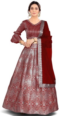 Trijal Fab Self Design Semi Stitched Lehenga Choli(Red)