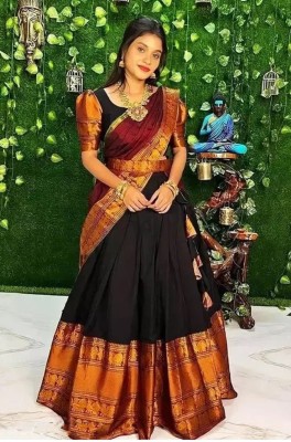 Mert India Self Design Semi Stitched Lehenga Choli(Black)
