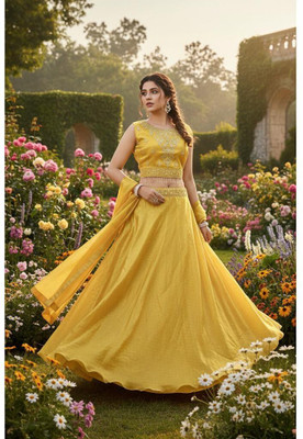 pinklaady Embroidered Stitched Lehenga Choli(Yellow)
