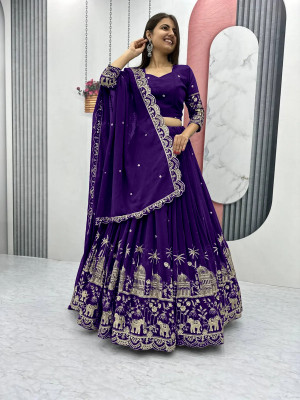 A To Z Cart Embroidered Semi Stitched Lehenga Choli(Purple)