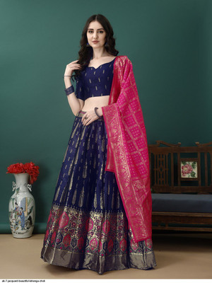 kaizen International Printed Semi Stitched Lehenga Choli(Blue)