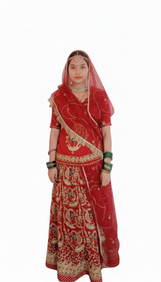 Bhawani saree center Embroidered Semi Stitched Rajasthani Poshak(Red)