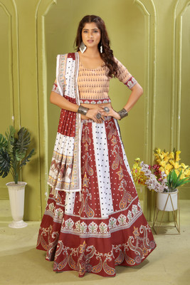 KRISHU ETHNICS Digital Print Semi Stitched Lehenga Choli(Red, White)