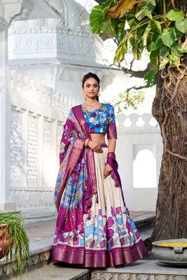 Julee Printed Semi Stitched Lehenga Choli(Multicolor)