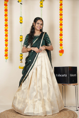 PinkBindi Embellished Semi Stitched Lehenga Choli(Green)