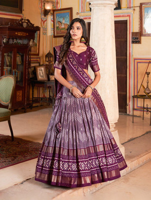 KRISHU ETHNICS Printed Semi Stitched Lehenga Choli(Purple)