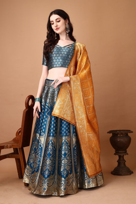 SWAMI STUDIO Self Design Semi Stitched Lehenga Choli(Dark Blue)